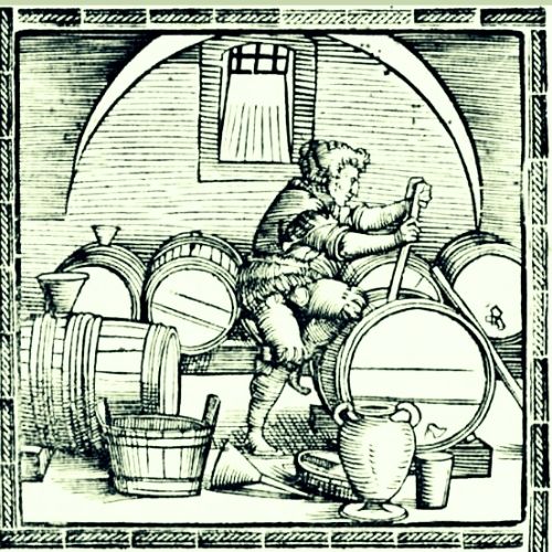 Medieval Man at Cask of Beer